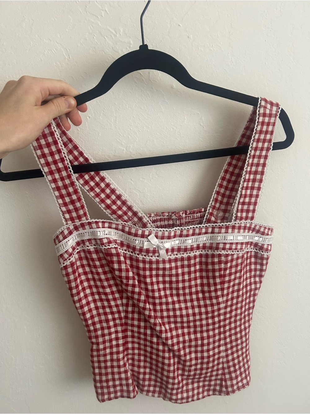 Reformation Gingham Lace Trim Crop Tank
